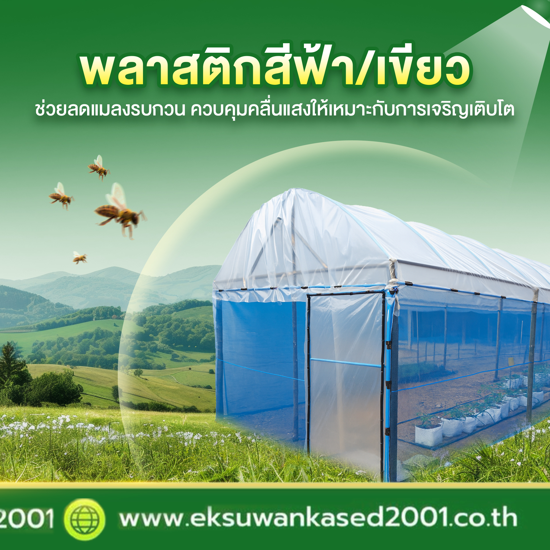 พลาสติกโรงเรือนสีน้ำเงิน